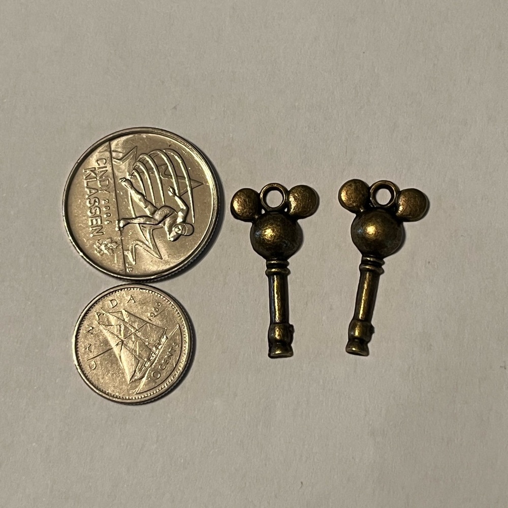 Lot of 2 Vintage Mickey Mouse Disney Style Brass Necklace Charms